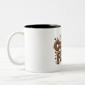 Retro-bubbeltypografie mok met 'Coffee First' (Links)