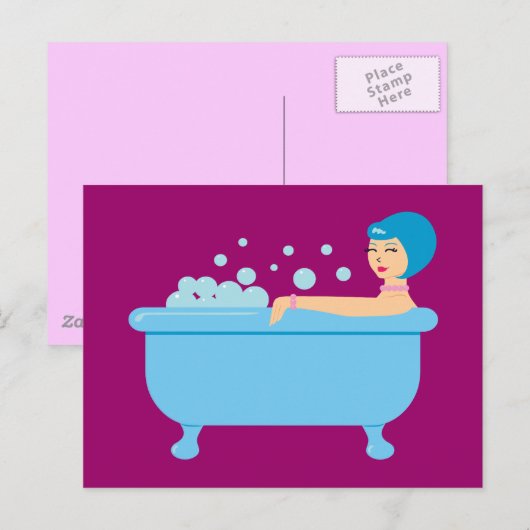 Retro Bubble Bath Girl Briefkaart (Voorkant / Achterkant)