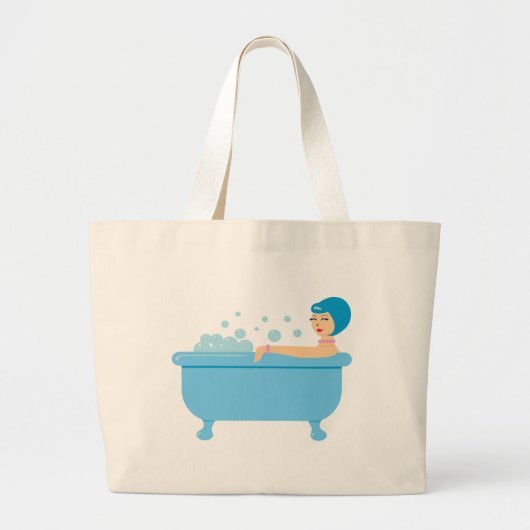 Retro Bubble Bath Girl Grote Tote Bag (Voorkant)