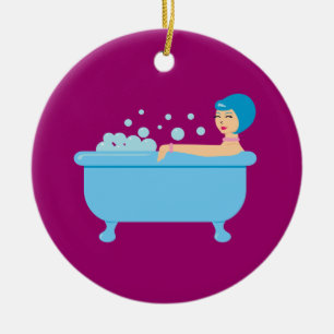 Retro Bubble Bath Girl Keramisch Ornament