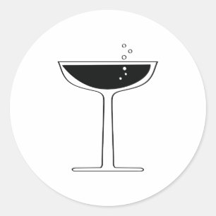 Retro Bubble Champagne Coupe Glas Cocktail Ronde Sticker