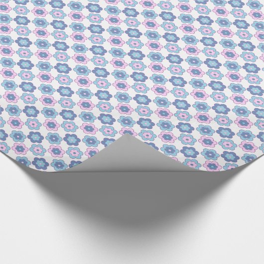Retro Bubble Flowers (Pink and Blue) Pattern Cadeaupapier (Hoek)