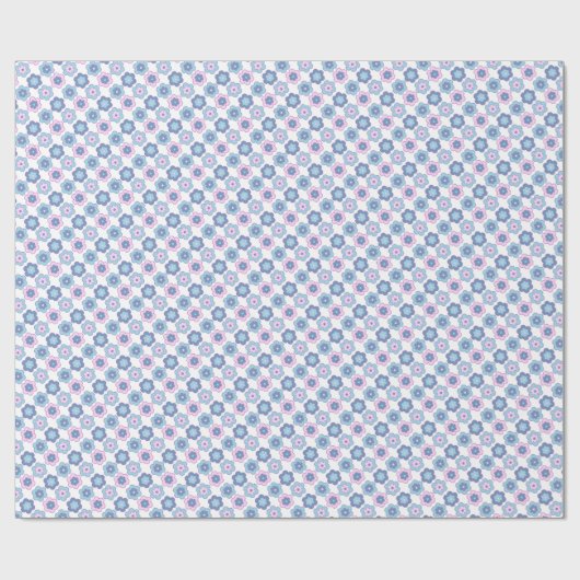 Retro Bubble Flowers (Pink and Blue) Pattern Cadeaupapier (Vlak)