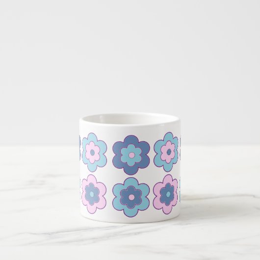 Retro Bubble Flowers (Pink and Blue) Pattern Espresso Kop (Voorkant)