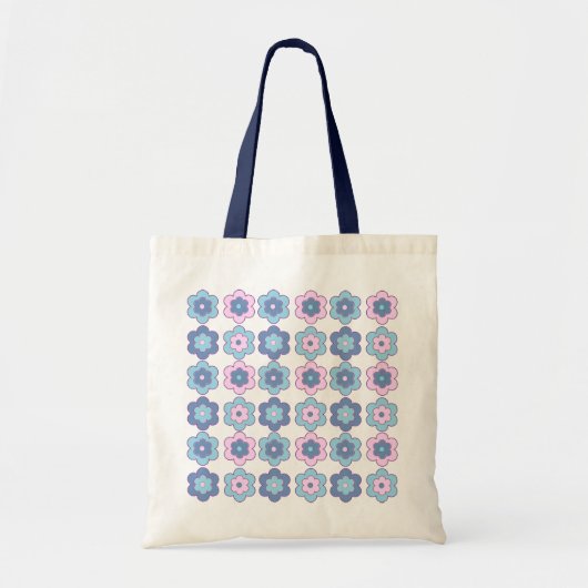 Retro Bubble Flowers (Pink and Blue) Pattern Tote Bag (Voorkant)