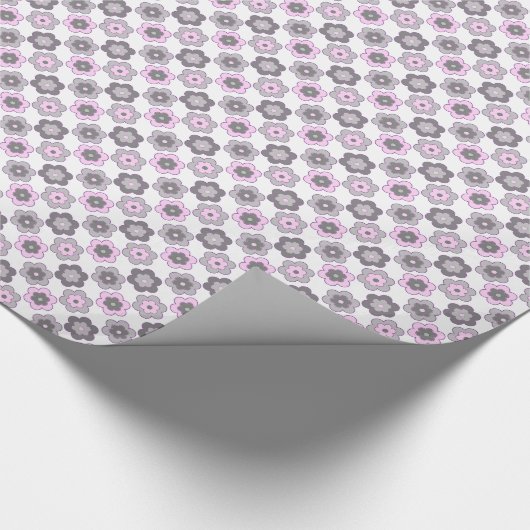 Retro Bubble Flowers (Pink and Grey) Pattern Cadeaupapier (Hoek)