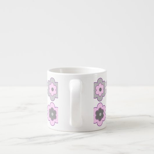 Retro Bubble Flowers (Pink and Grey) Pattern Espresso Kop (Achterkant)
