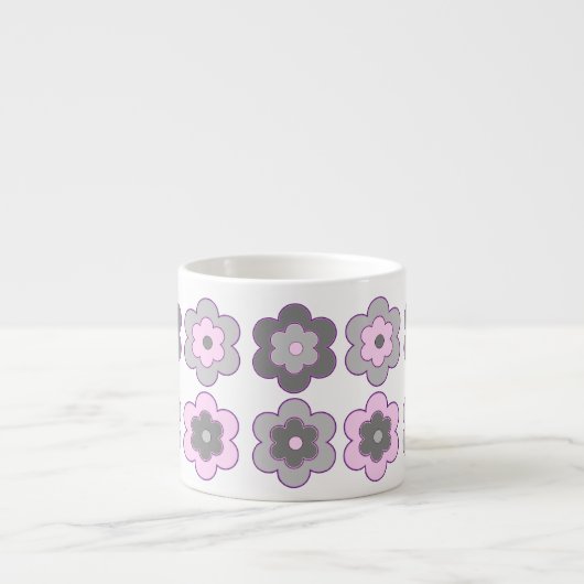 Retro Bubble Flowers (Pink and Grey) Pattern Espresso Kop (Voorkant)