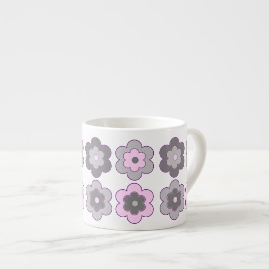 Retro Bubble Flowers (Pink and Grey) Pattern Espresso Kop (Voorkant rechts)