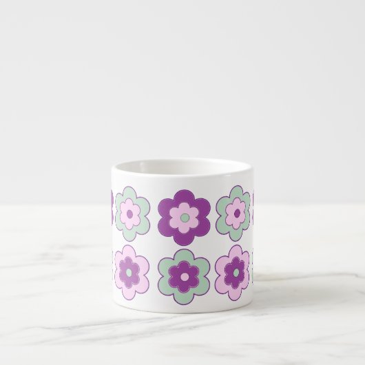 Retro Bubble Flowers (Purple and Green) Pattern Espresso Kop (Voorkant)
