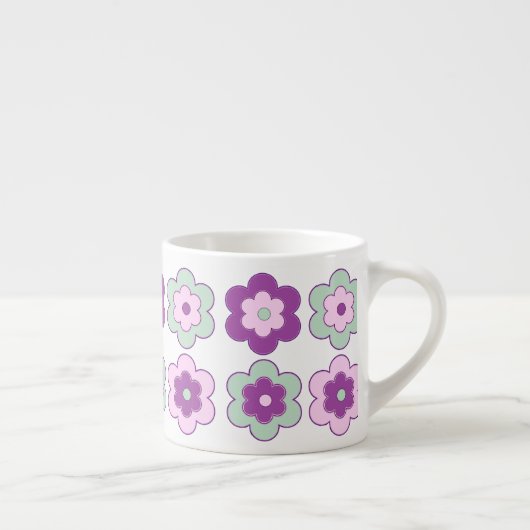 Retro Bubble Flowers (Purple and Green) Pattern Espresso Kop (Rechts)