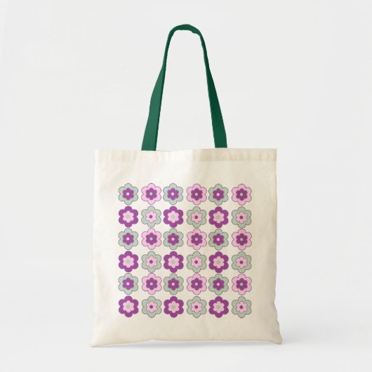 Retro Bubble Flowers (Purple and Green) Pattern Tote Bag (Voorkant)