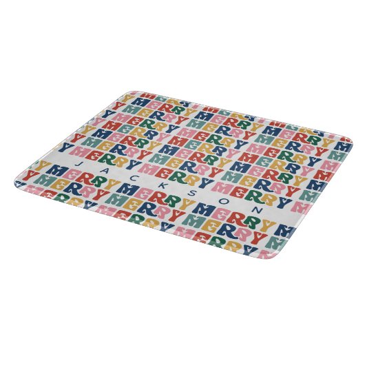 Retro Bubble Letter Aangepaste Kerst Snijplank (Hoek)