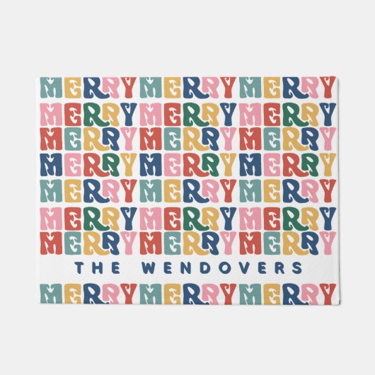 Retro Bubble Letter Aangepaste Kerstmis Deurmat (Voorkant)