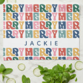 Retro Bubble Letter Aangepaste Kerstmis Theedoek (Gevouwen)