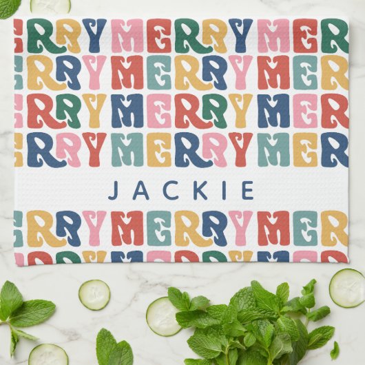 Retro Bubble Letter Aangepaste Kerstmis Theedoek (Gevouwen)