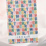 Retro Bubble Letter Aangepaste Kerstmis Theedoek<br><div class="desc">Heldere kleuren en retro bubble letter lettertypen maken deze feestelijke en leuke! Deze handdoek kan worden aangepast met een voor- of achternaam.</div>