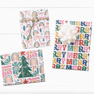 Retro Bubble Letter en Bogen Kinder Kerst Inpakpapier Vel