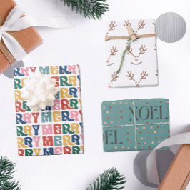Retro Bubble Letter Rendier Kerstmis Custom Inpakpapier Vel