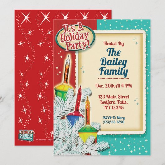 Retro Bubble Lights Kerst Vakantie Feest Uitnodige Kaart (Voorkant / Achterkant)