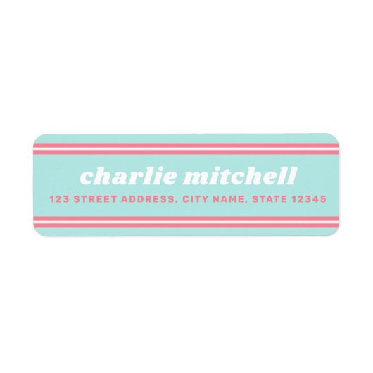 Retro bubblegum aqua blauw roze retouradres etiket (Voorkant)