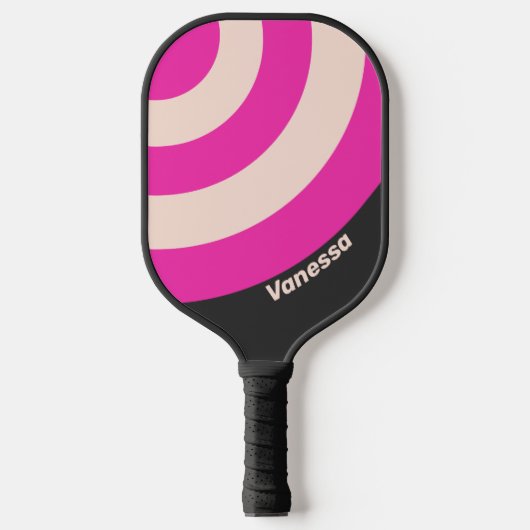 Retro Bubblegum Cirkel Streep met Naam Pickleball Paddle (Voorkant)
