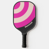 Retro Bubblegum Cirkel Streep met Naam Pickleball Paddle (Achterkant)