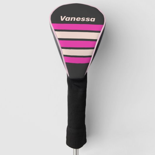 Retro Bubblegum Dwars Strepen met Naam Golfheadcover (Voorkant)