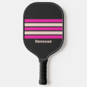 Retro Bubblegum Dwarsgestreept met Naam Pickleball Paddle (Achterkant)