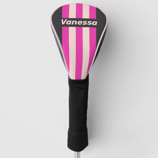 Retro Bubblegum Speld Strepen met Naam Golfheadcover (Voorkant)