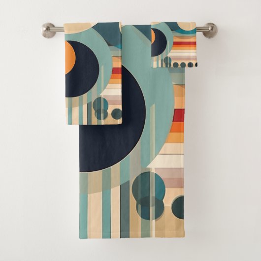 Retro Bubbles Cirkels en Strepen 338 Bad Handdoek (Insitu)