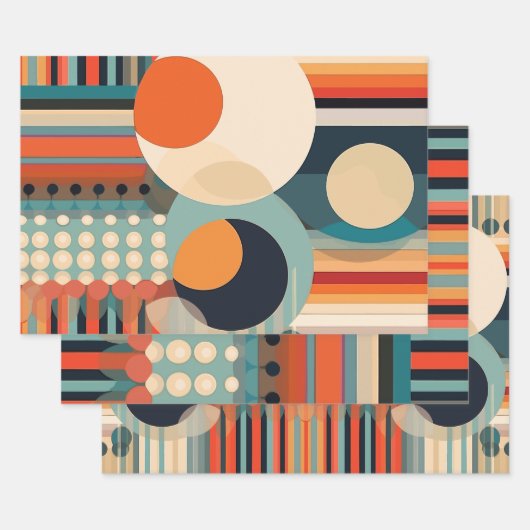 Retro Bubbles Cirkels en Strepen 338 Inpakpapier Vel (Set)