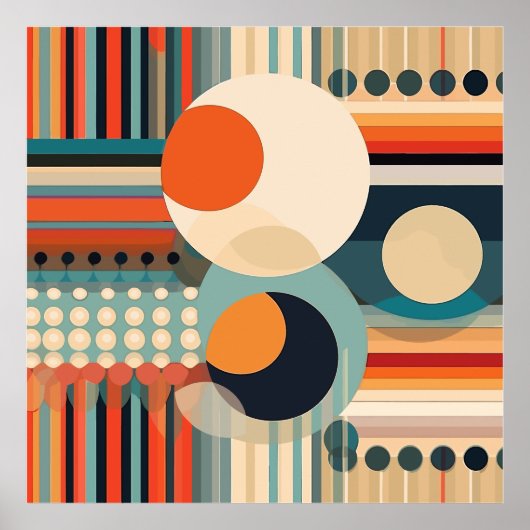 Retro Bubbles Cirkels en Stripes Poster (Voorkant)