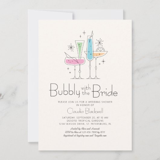 Retro Bubbly Champagne Bruids Douche Uitnodiging (Voorkant)