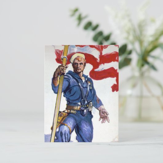 Retro Buff Navy Sailor Patriottic Fighting Man Briefkaart (Staand voorkant)