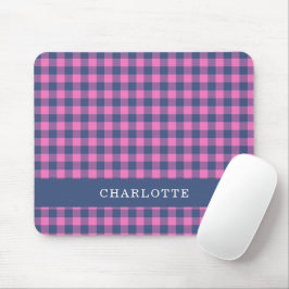 Retro Buffalo geruite roze blauwe gepersonaliseerd Muismat