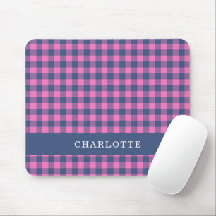 Retro Buffalo geruite roze blauwe gepersonaliseerd Muismat