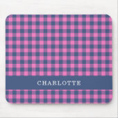 Retro Buffalo geruite roze blauwe gepersonaliseerd Muismat (Voorkant)