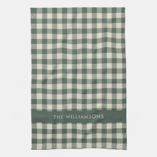 Retro Buffalo Plaid Forest Groen Gepersonaliseerde Theedoek