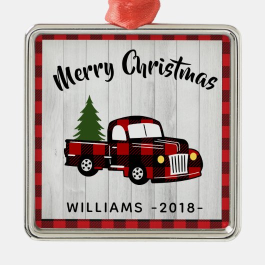 Retro Buffalo Plaid gepersonaliseerd Metalen Ornament (Voorkant)
