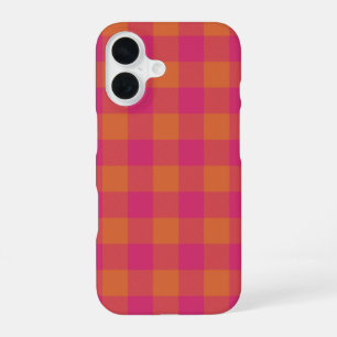 Retro Buffalo Plaid Tartan Patroon Roze en Oranje iPhone 16 Hoesje