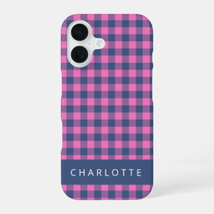 Retro Buffalo Pset Pink Blue Persoonlijke naam iPhone 16 Hoesje