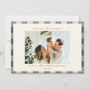 Retro Buffalo Pset Tartan Forest Green Foto Feestdagenkaart