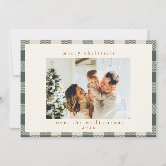 Retro Buffalo Pset Tartan Forest Green Foto Feestdagenkaart (Voorkant)