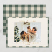 Retro Buffalo Pset Tartan Forest Green Foto Feestdagenkaart (Voorkant / Achterkant)