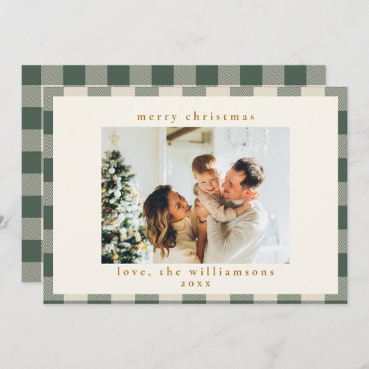 Retro Buffalo Pset Tartan Forest Green Foto Feestdagenkaart (Voorkant / Achterkant)