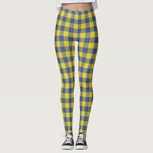 Retro Buffalo Pset Tartan Geel Blauw Leggings (Voorkant)
