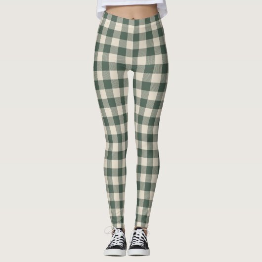 Retro Buffalo Pset Tartan Patroon Forest Green Leggings (Voorkant)