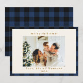 Retro Buffalo Pset Tartan Patroon Navy Blue Black Feestdagenkaart (Voorkant / Achterkant)