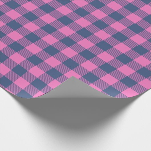 Retro Buffalo Pset Tartan Patroon Roze en Blauw Cadeaupapier (Hoek)